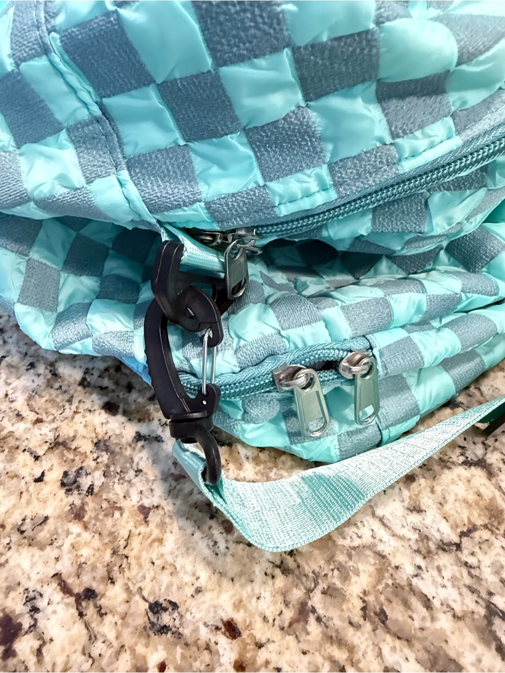 Checkered duffle bag teal gray travel gym school multi pockets - Picture 10 of 15